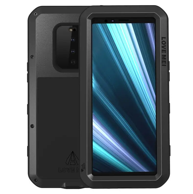 Love Mei металлический чехол для sony Xperia 1 10 Plus XZ3 XZ2 Compact Armor противоударный чехол для телефона полный корпус анти-осенний чехол прочный Чехол - Цвет: Черный
