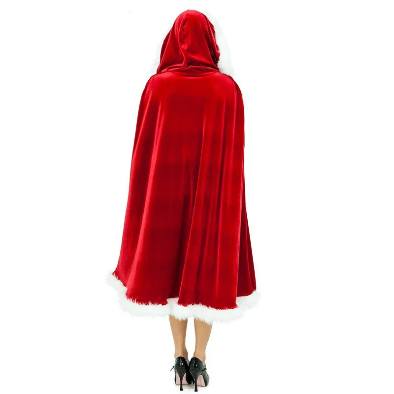 

2018 New Christmas Costume For Adult Women Hooded Christmas Cloak 150CM Mrs Santa Claus Velvet Fur Cloak Capa Red Cloak Cape