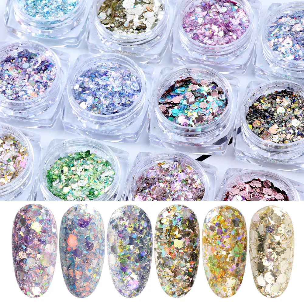 12 цветов/набор яркие блестки для ногтей в виде Русалочки 3D Блестящий порошок