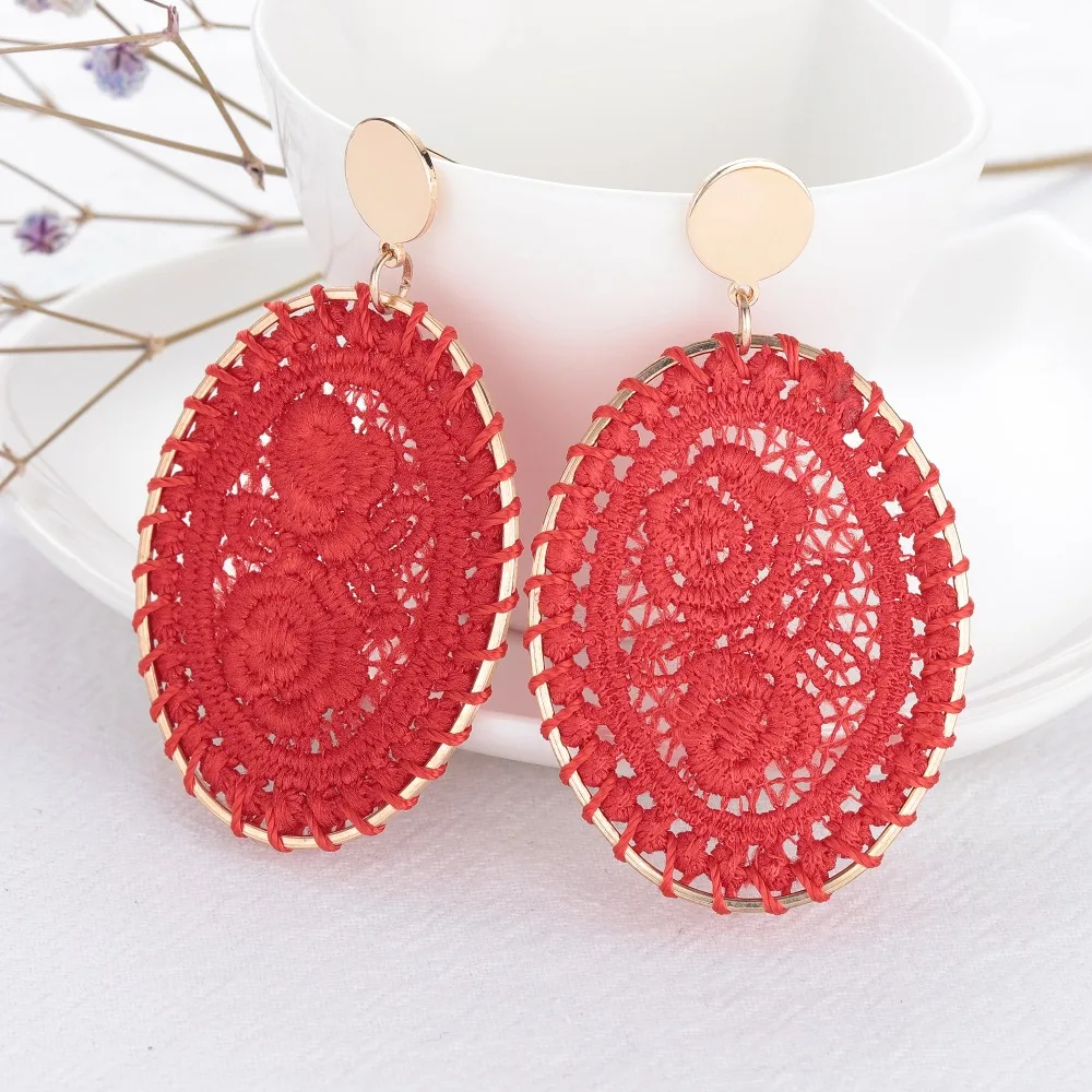 Новые корейские геометрические вязаные серьги ручной работы очаровательные