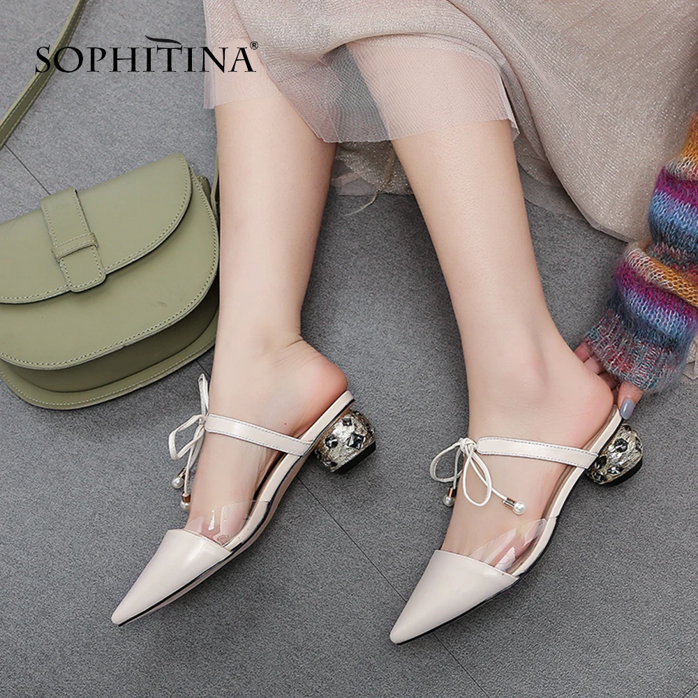 SOPHITINA/Обувь женская на лето 2019г; Милые женские босоножки с остренным мыском на модном каблуке; Стильная обувь с перекрестными ремешками на лодыжке; Элегантные сандалии из натуральной кожи высокого качества; SO160