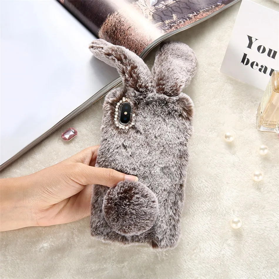 Kisscase New натуральным кроличьим мехом пушистый чехол для iPhone X 8 7 6S 6 Plus милый кролик Мех животных diamond Дизайн чехол для iphone 5S 5 SE capinha For чехол на айфон 7 6 6s 8 Plus чехол на айфон X XR