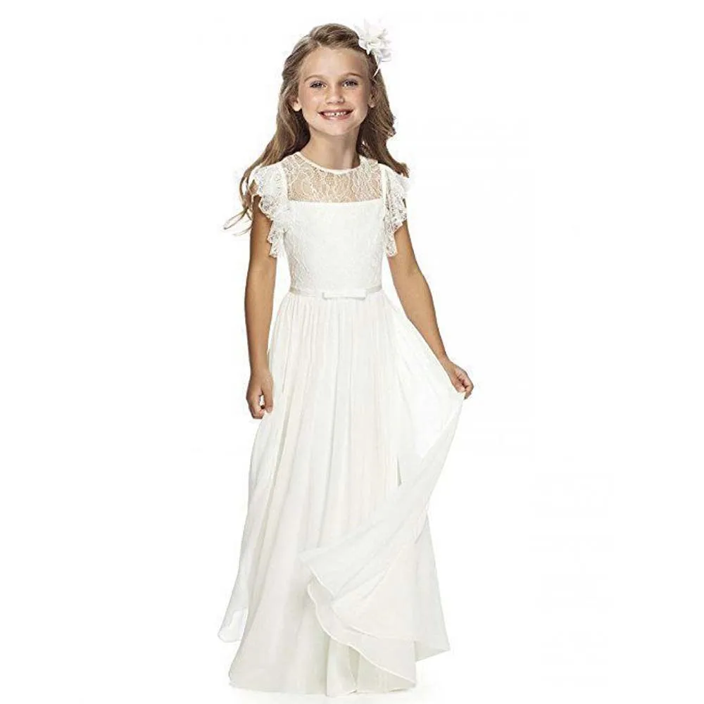 

Ivory Chiffon Flower Girls Dresses For Weddings Lace Top A-Line First Communion Dress Girls Dresses Custom Made