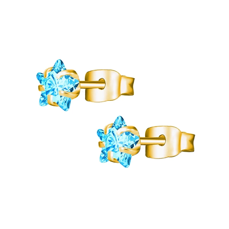 GD Blue Star 3-8 мм маленькие серебряные золотые серьги с камнями CZ кристалл серьги-гвоздики хирургическая сталь кубический цирконий спираль серьги женские аксессуары - Окраска металла: GD Blue Star