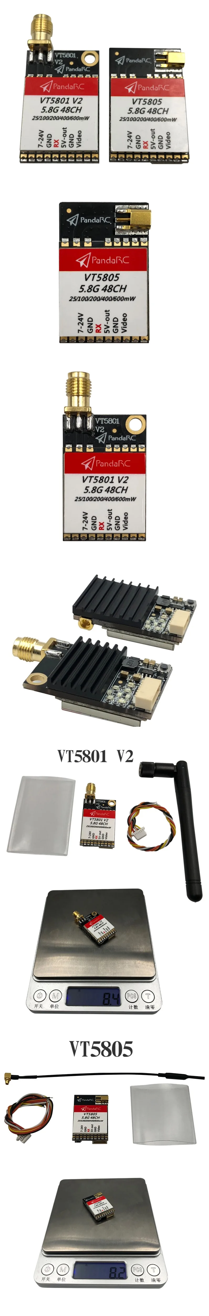 PandaRC VT5801 V2 VT5805 FPV видеопередатчик 5,8G 48CH 25/100/200/400/600 мВт переключаемый OSD Регулируемый SMA MMCX VTX