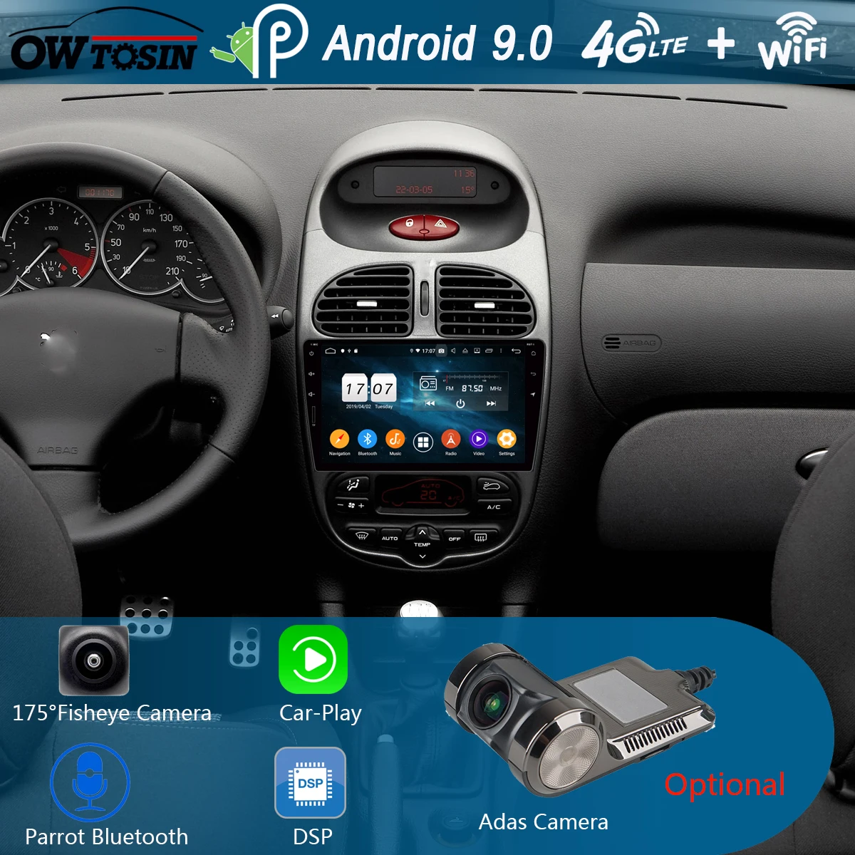 Автомобильный мультимедийный плеер 9 &quotIPS Android 0 8Core 4G 64G DVD радио GPS для PG PEUGEOT 206 PG206