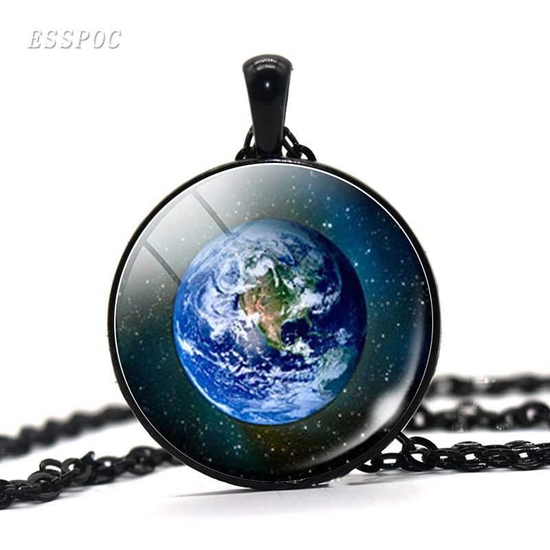 Ожерелье полная луна стеклянный кабошон кулон Вселенная серьги в виде планет