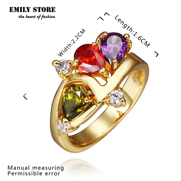 Emily Fashion Classic Rings Gold Plated Top Quality with Genuine Austrian Crystals Colorful Shinning Stone Jewelry | Украшения и