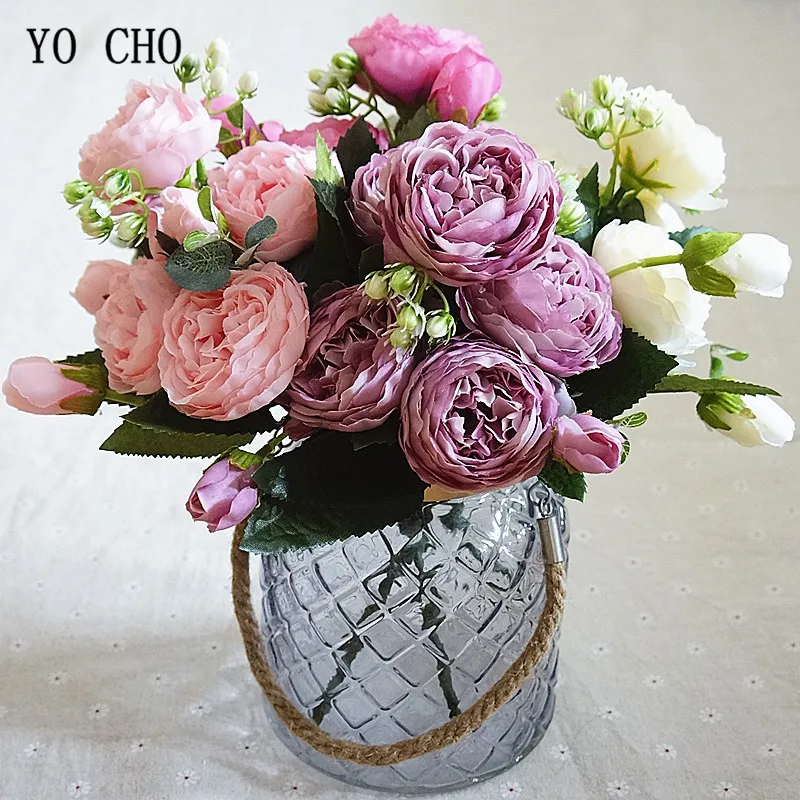 Свадебный букет из роз YO CHO невесты с пионами искусственная композиция шелковых