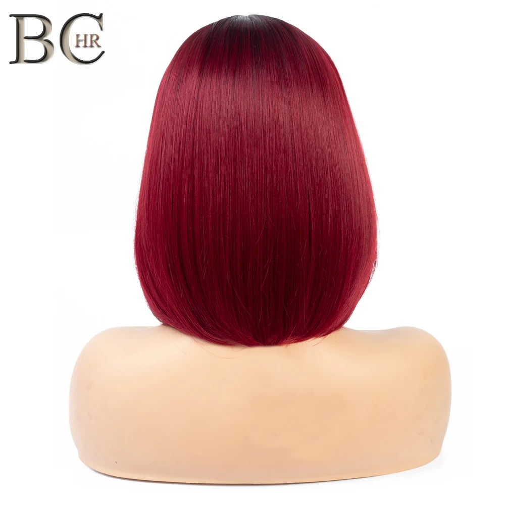 Короткий синтетический парик BCHR 13*4 Для Женщин черный винно красный с Ombre
