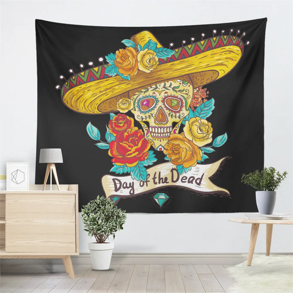 Бохо Сахар Череп гобелен Красочные цветы печать стены висит мягкий коврик для