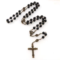 abs black pearl rosary pendant skull necklace alloy cross jesus cross pendant religious necklaces fashion religious jewelry
