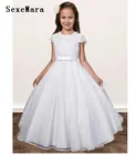 Белое кружевное платье с цветочным верхом для девочек, платье для первого причастия, пышное Тюлевое детское платье принцессы для особых случаев