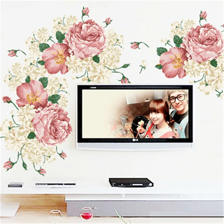 Пиона розы цветы ПВХ 3D Наклейка на стену художественные наклейки для детской