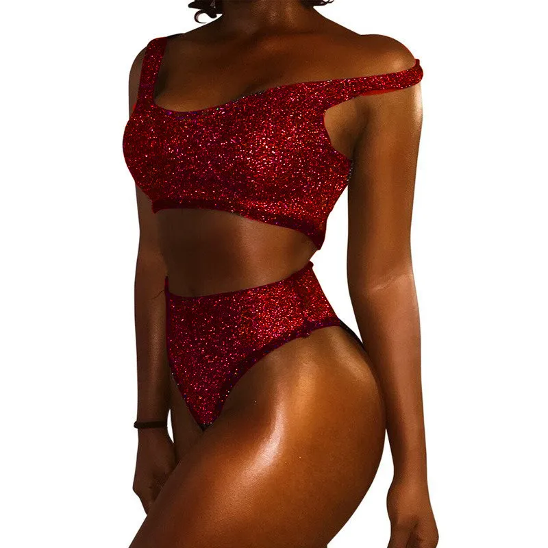 Бикини 2020 женский пуш ап Мягкий бюстгальтер набор бикини с блестками блестящий