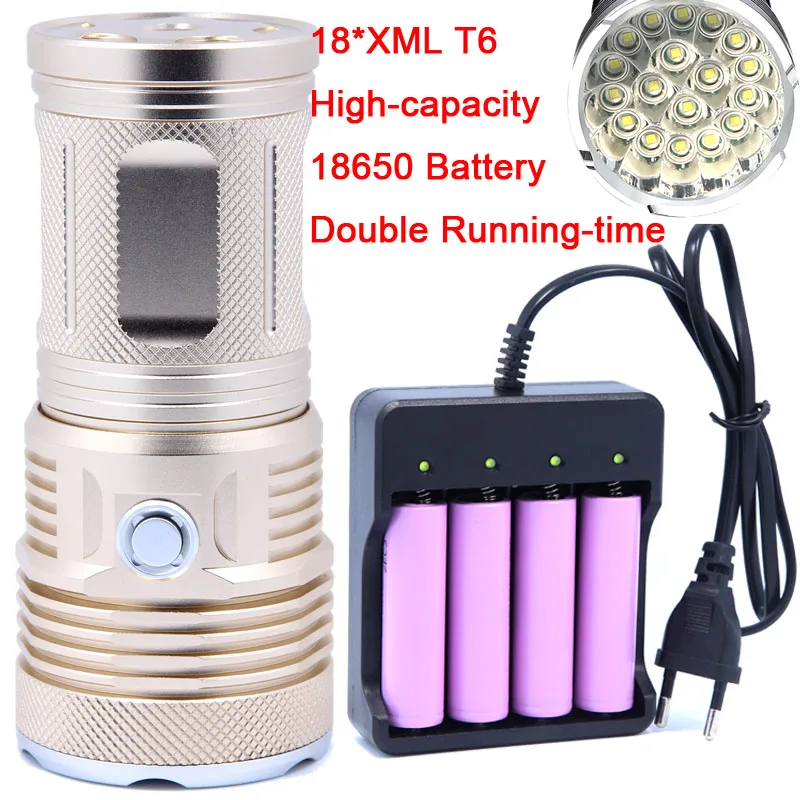 40000LM 18 x XM-L T6 светодиодный 3 режима фонарик Фонарь 4x18650 охотничий фонарь супер яркий высококачественный аккумулятор 18650