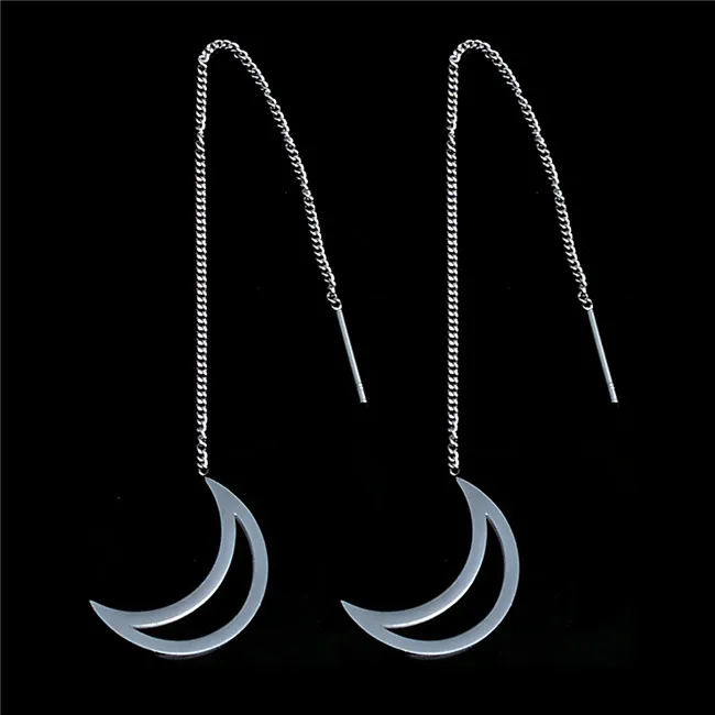 Она WEIER нержавеющая сталь jewelry корейский мотаться Висячие длинные сережки-крестики висит Женский brincos серьги Модные талисманы серебро - Окраска металла: moon-S