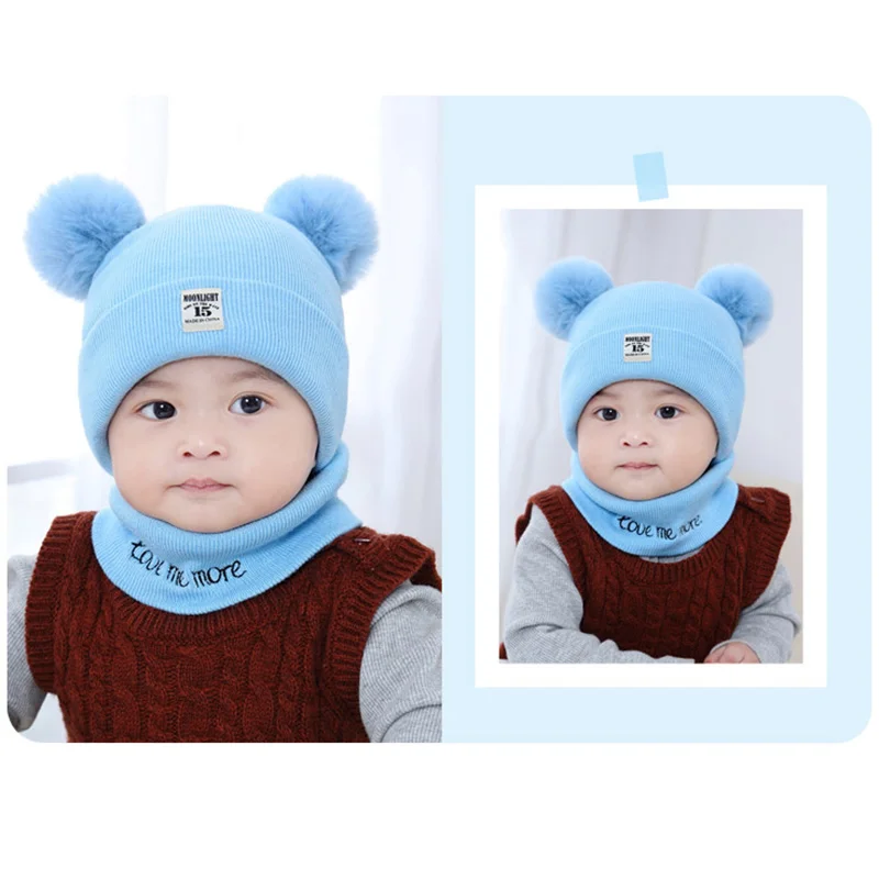 2018 детская шапка с помпонами для новорожденных мальчиков и девочек зимняя теплая
