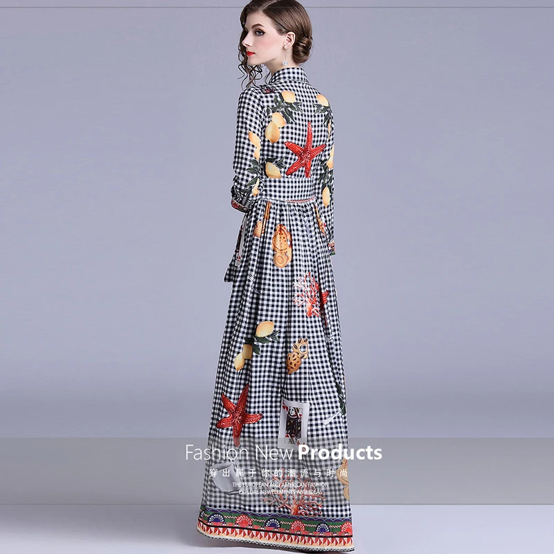Женское клетчатое платье с принтом Таро длинное винтажное длинным рукавом и