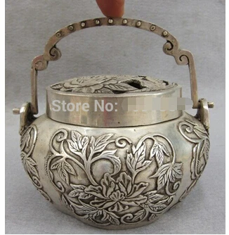Copper Brass CHINESE crafts decor ation Asian 4&quotChinese Fengshui Buddhism Bronze Silver Lotus Hand warmer Censer Statues | Дом и сад