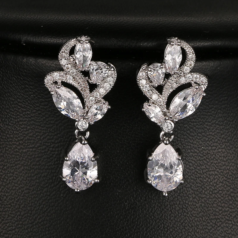 

Fashion Sparking Cubic Zirconia Drop Earrings For Women Marquise Cut Stone Wedding Bride Earring For Engagement Gifts E-001