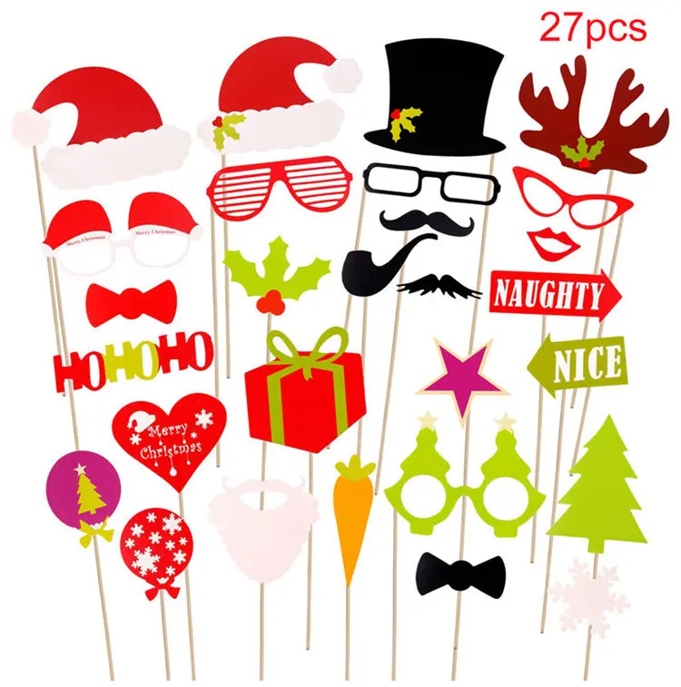 27Pcs Christmas FENGRISE, веселое свадебное украшение, реквизит для фотосъемки, сделай сам, Mr Mrs, реквизит для фотосъемки, аксессуары для фотосъемки, Свадебные вечерние принадлежности - Цвет: 27Pcs Christmas