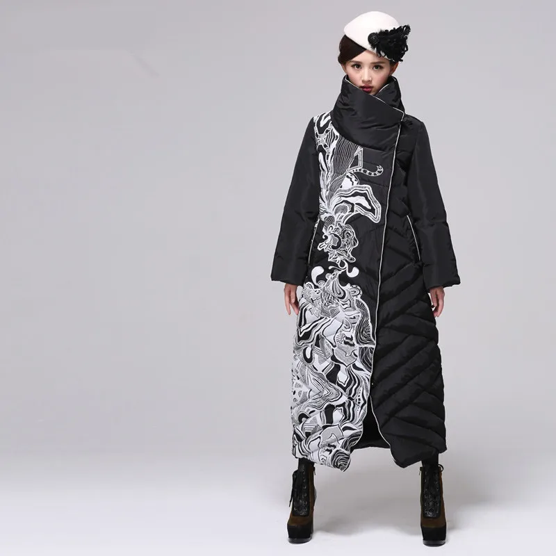 Пуховик женский белый длинный до колена C2497 | Женская одежда