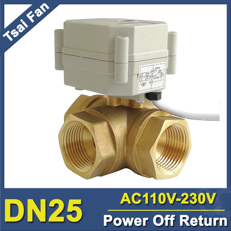 

TF25-BH3-C 3 Way T/L Type Horizontal Brass 1'' (DN25) Power Off Return Type Actuator Ball Valve AC110V-230V For Flow Control