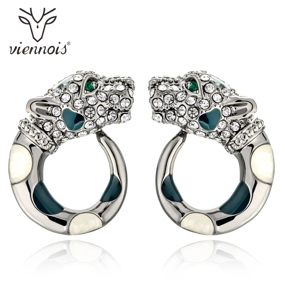 Viennois золото/Gun Цвет Leopard Серьги гвоздики для Для женщин горный хрусталь эмаль моды