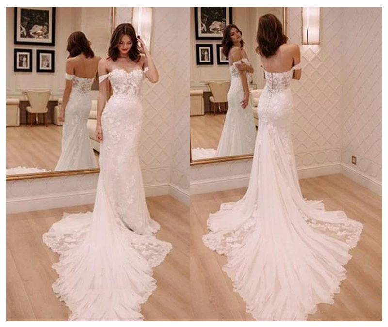 

LORIE Ivory Princess Wedding Dresses Off The Shoulder 2019 Robe de mariee Vintage Lace Mermaid Bridal Gown Elegant Wedding Gown