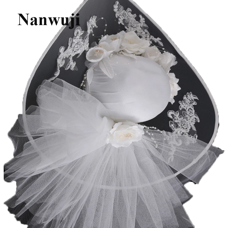 Новинка 2017 Винтажные льняные кружевные свадебные шапки аппликации с цветами и