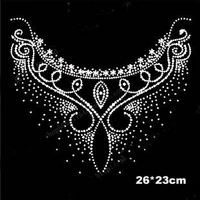 2pclot neckline white color hot fix rhinestone iron on crystal transfers design rhinestones patches for shirt