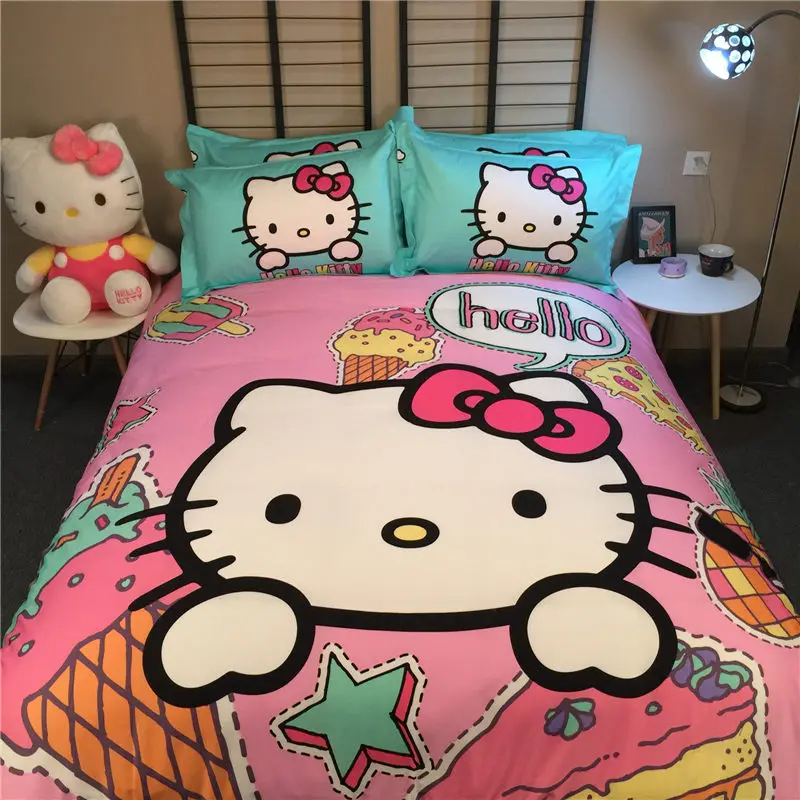Мультфильм hello kitty Постельное белье Твин/queen 3 шт./4 шт. Постельное белье с pilloccase+ простыней+ пододеяльник для детской комнаты кровать