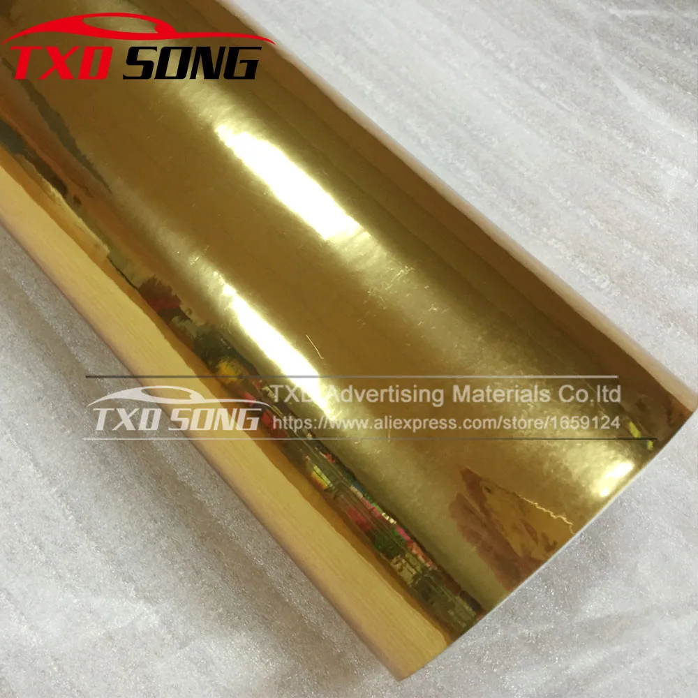 Винил золотистый хромированный с пузырьками воздуха, для украшения кузова автомобиля, зеркальная золотистая пленка, 10/20/30/40/50/60 см x 152 см/лот