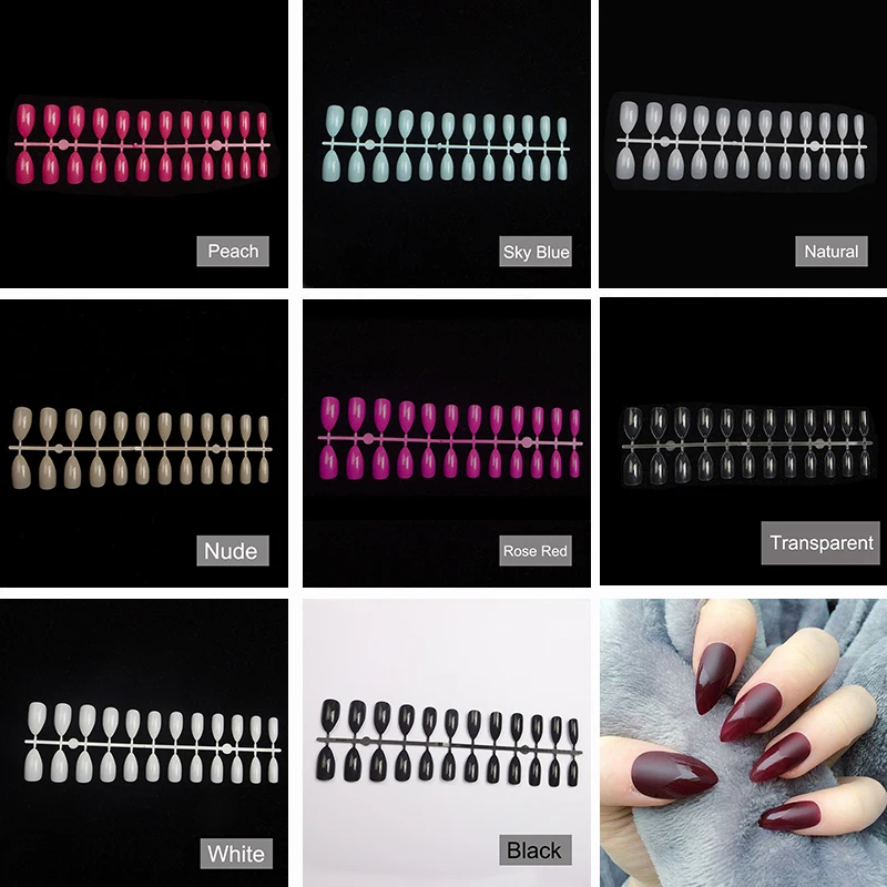 24 шт. прозрачные миндалевидные ногти на шпильках Короткие накладные с полным