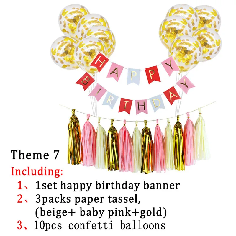 theme7 DIY письмо с днем рождения баннер-гирлянда Золотой воздушный шар "Конфетти" кисточкой для детей день рождения украшение душевой кабины 7Z - Цвет: theme7