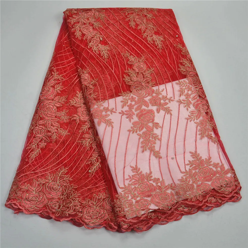 Модные французские кружева с бисером и камнями высокого качества в нигерийском