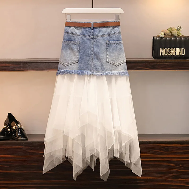 Женский комплект из двух предметов лето 2019 вышивка футболка топ и деним пэчворк