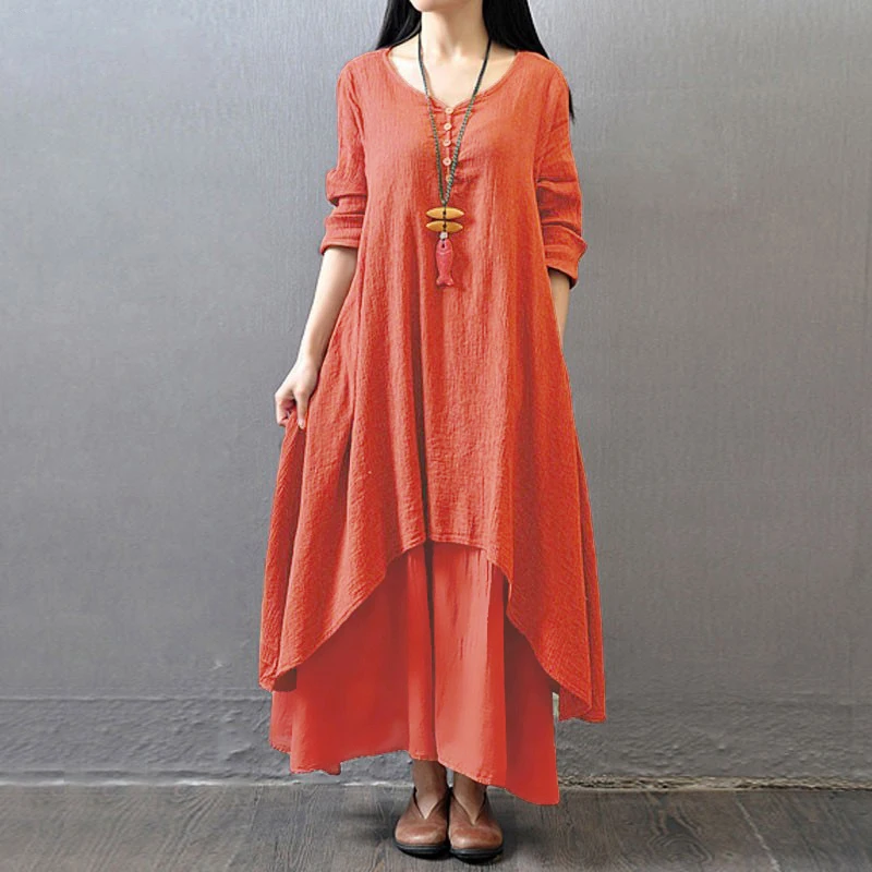 Этническая 5XL плюс размер с длинным рукавом осеннее платье женское v-образным