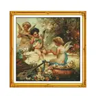 Милая Китайская вышивка Три маленьких Ангела в саду ручной работы для мальчиков Вышивка крестом декоративная картина сделай сам