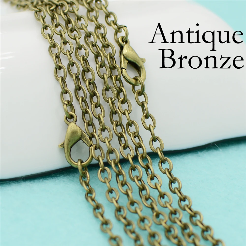 Antique Bronze 50 шт.-18/24/30 дюймы, серебряная цепочка Цепочки и ожерелья, серебряный кабель цепи, серебро цепи Rolo, серебро, Цепочки и ожерелья цепи, серебро, Platd цепи - Окраска металла: Antique Bronze