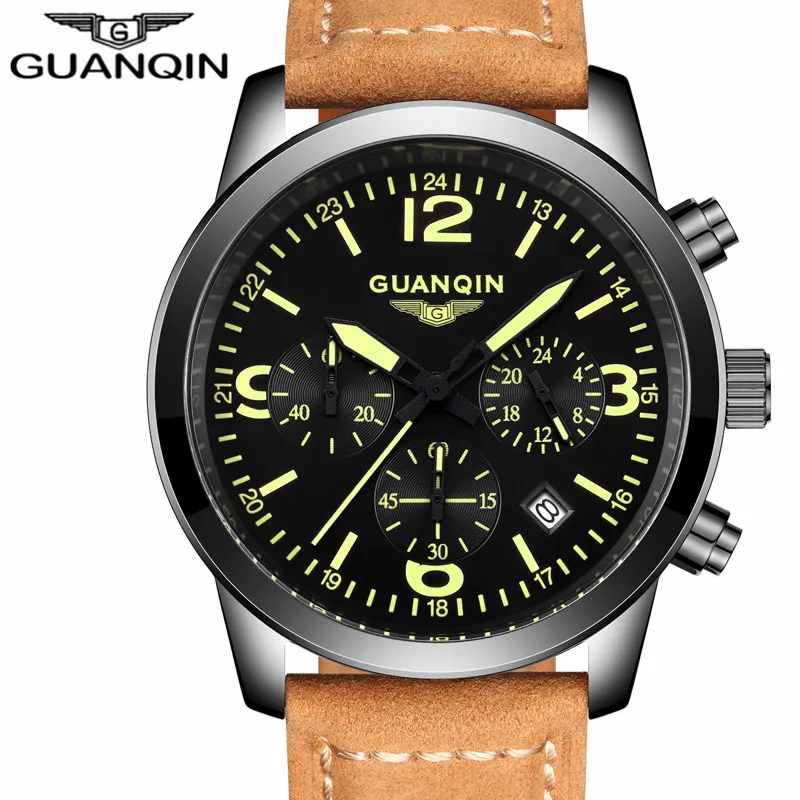 

2021 GUANQIN Casual Watches Men Brand Luxury Men's Quartz Watch Waterproof Sport Military Watches Men Leather Relogio Masculino