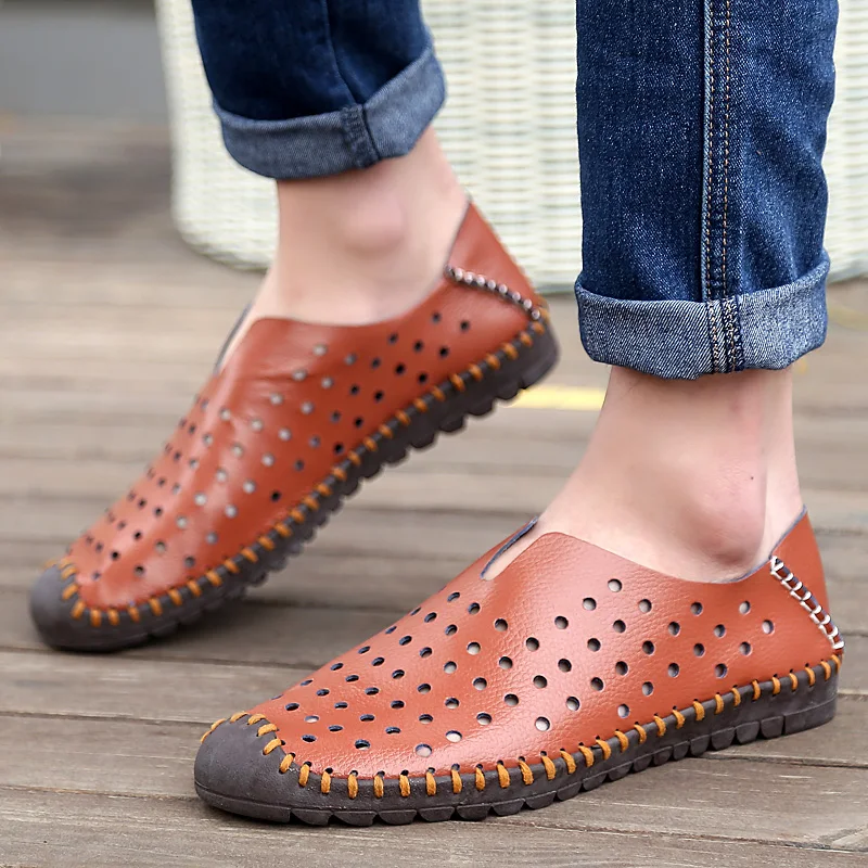 CNFIIA Mens Loafers Leather Footwear Men Shoes Male Slip-On Designer Blue Brown White Breathable | Обувь