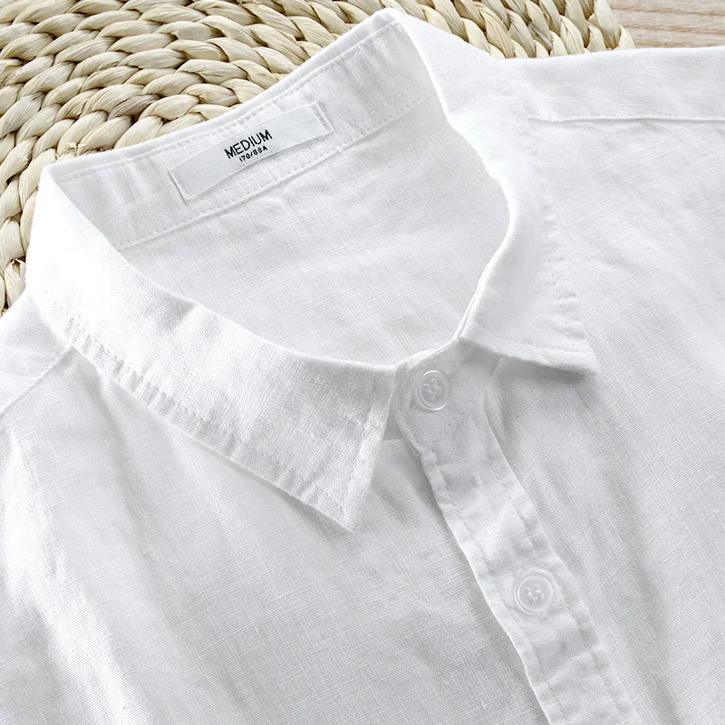 Рубашка мужская с коротким рукавом из чистого льна 6 цветов|Повседневные рубашки|