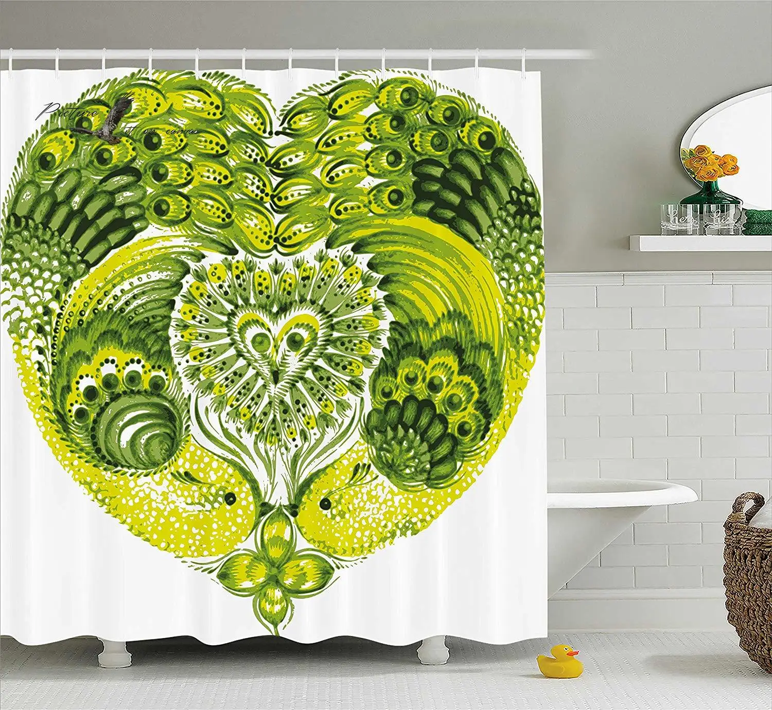 Бохо занавеска для душа в форме сердца Перья павлина рай животное с клевером