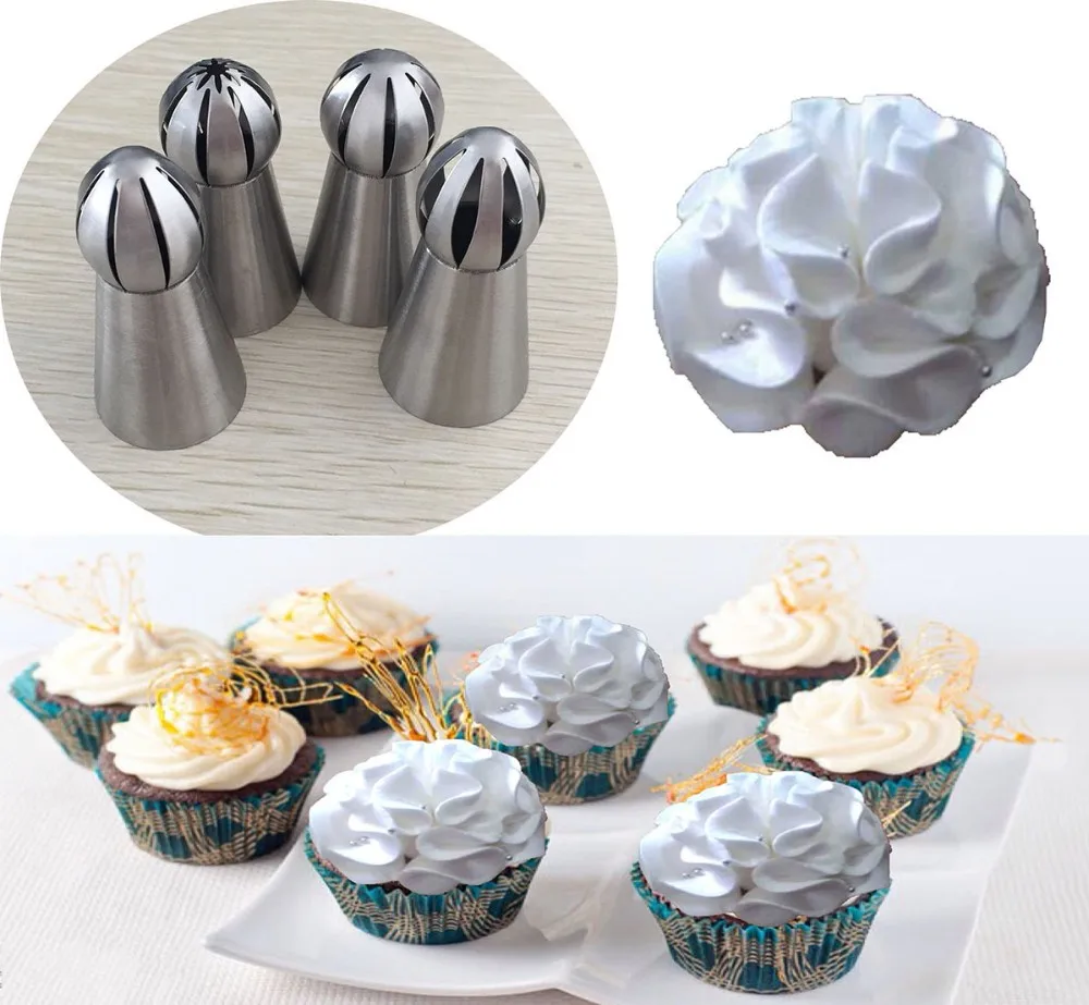 

Sphere Ball Shape Cream 4PCS/LOT Stainless Steel Icing Piping Nozzles Pastry Tips Cupcake Buttercream RUSSIAN Tips Bake Tool