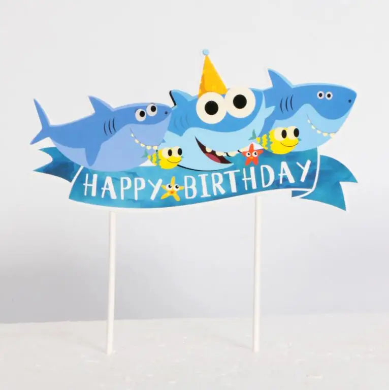 birthday cake flag Акула с днем рождения баннер Акула флажки для торта синие латексные шары детский день рождения украшения детский душ вечерние морские принадлежности - Цвет: birthday cake flag