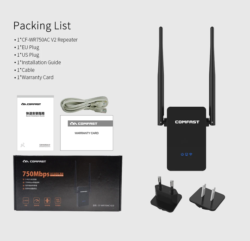 COMFAST CF WR750ACV2 Беспроводной Wi fi ретранслятор 750 Мбит/с роутеры усилитель WIFI