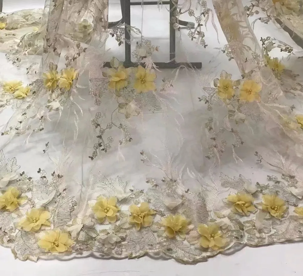 Бесплатная доставка африканская 3d кружевная ткань с бисером цветок для