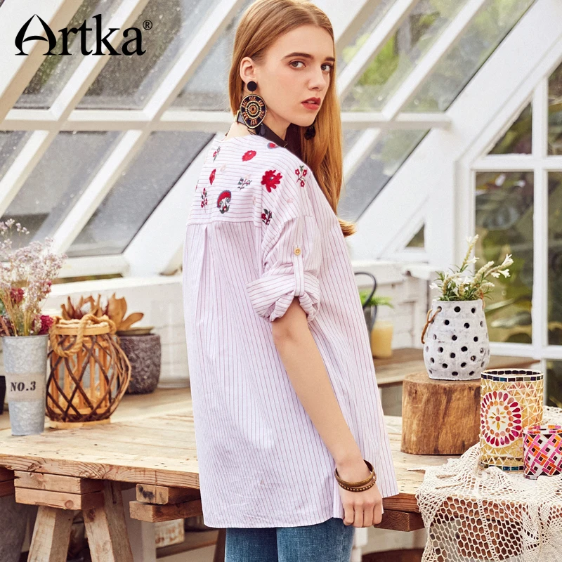 ARTKA Лето 2018 новая вышивка повязки Досуг свежий полосатый рубашка кисточки